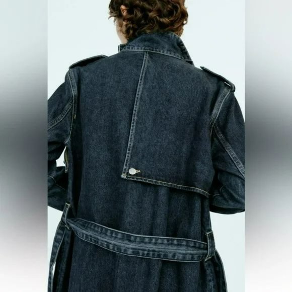 ZARA HIGH COLLAR DENIM TRENCH COAT - Picture 6 of 7